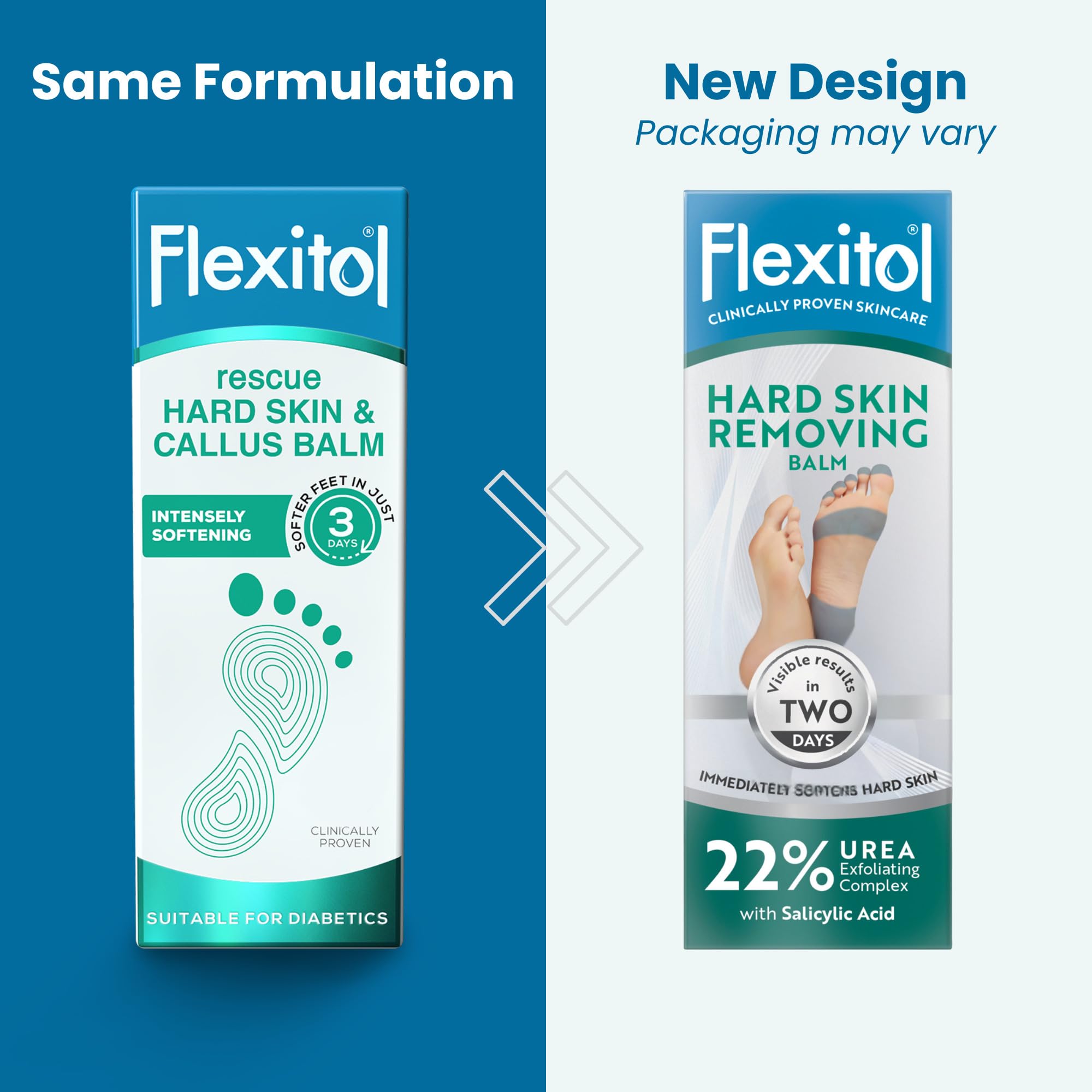 Flexitol Hard Skin Removing Balm - 22% Urea, Salicylic Acid, Glycolic Acid - Exfoliates & Softens Feet - 56g Tube - Damaged Box
