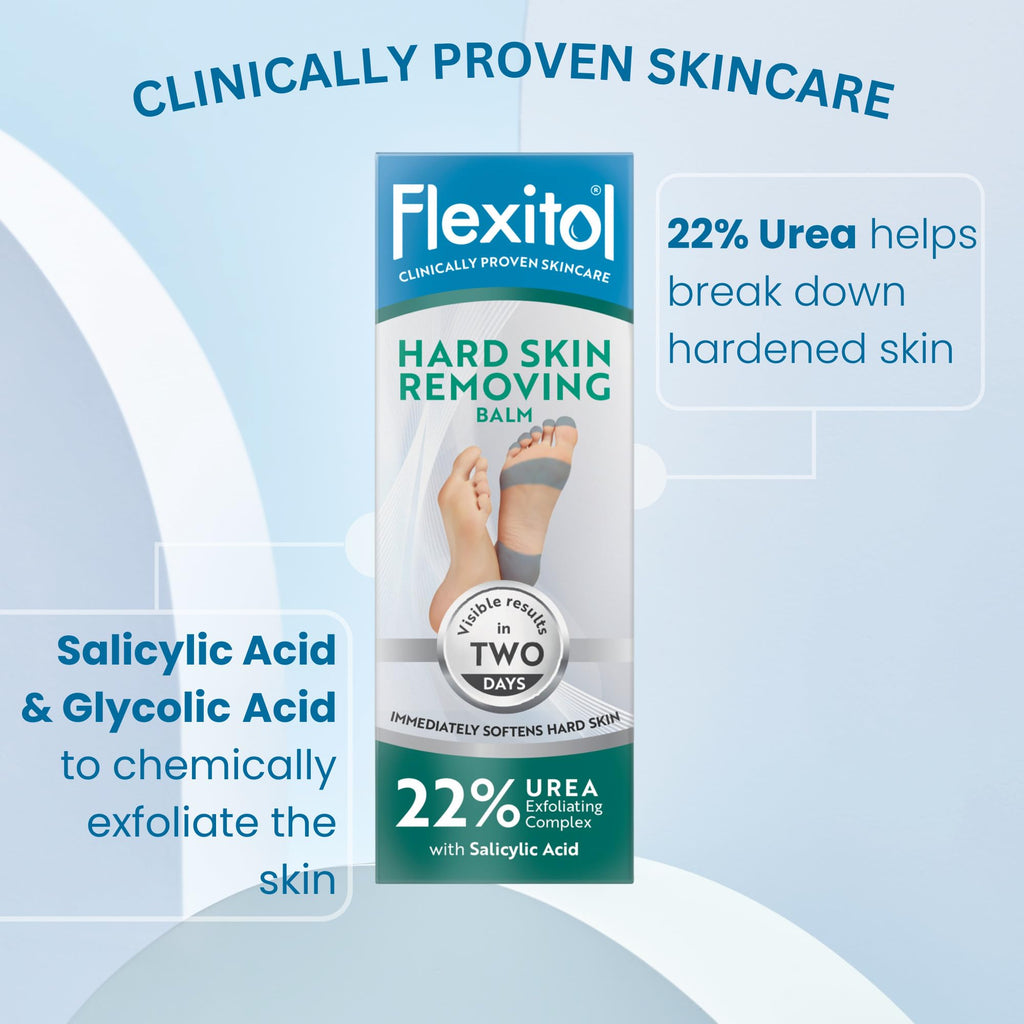 Flexitol Hard Skin Removing Balm - 22% Urea, Salicylic Acid, Glycolic Acid - Exfoliates & Softens Feet - 56g Tube - Damaged Box