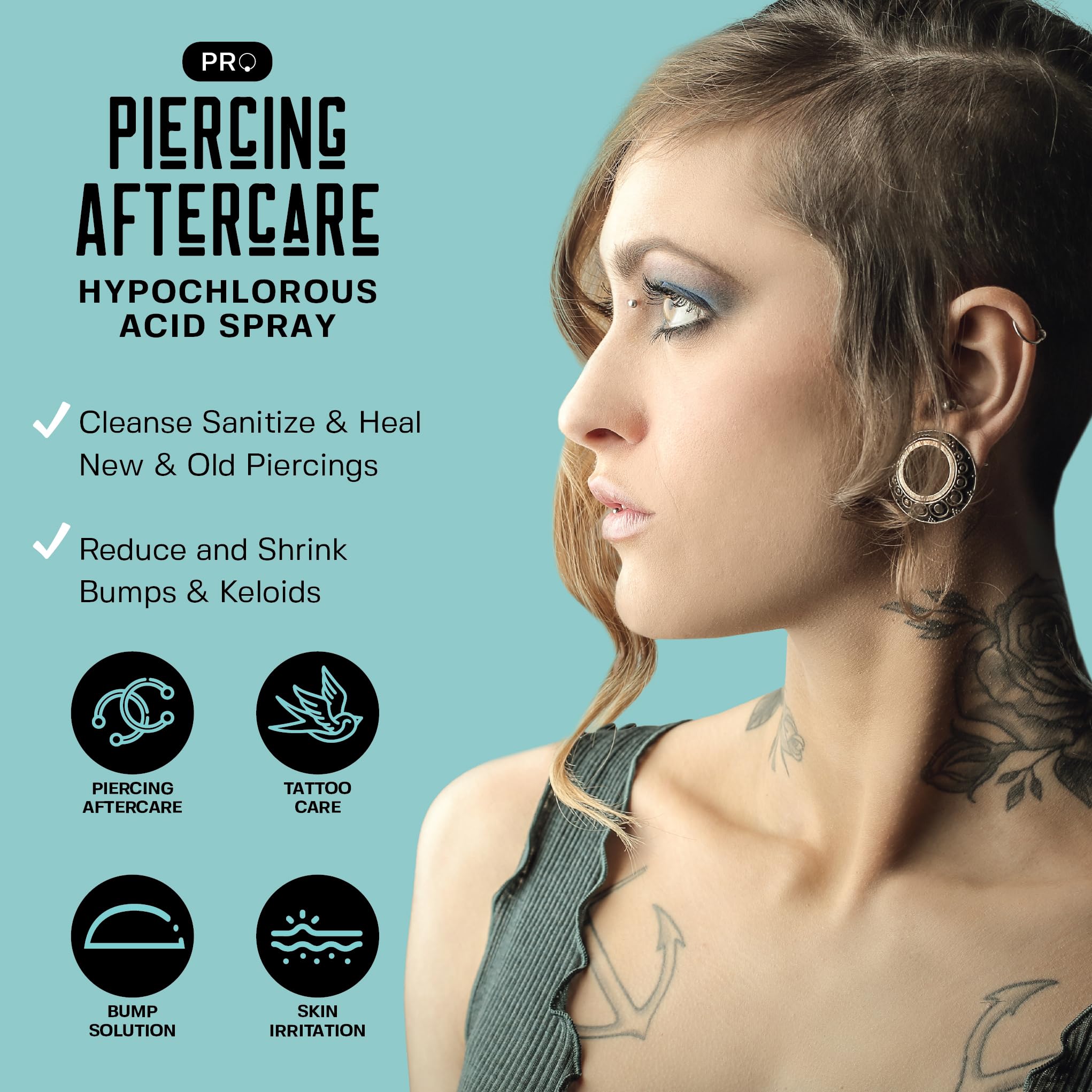 BASE LABORATORIES Piercing Aftercare Hypochlorous Acid Spray PRO 8oz - Cleaning Solution for Bumps, Keloids, Wounds - Nose, Ears, Belly - Damaged Box