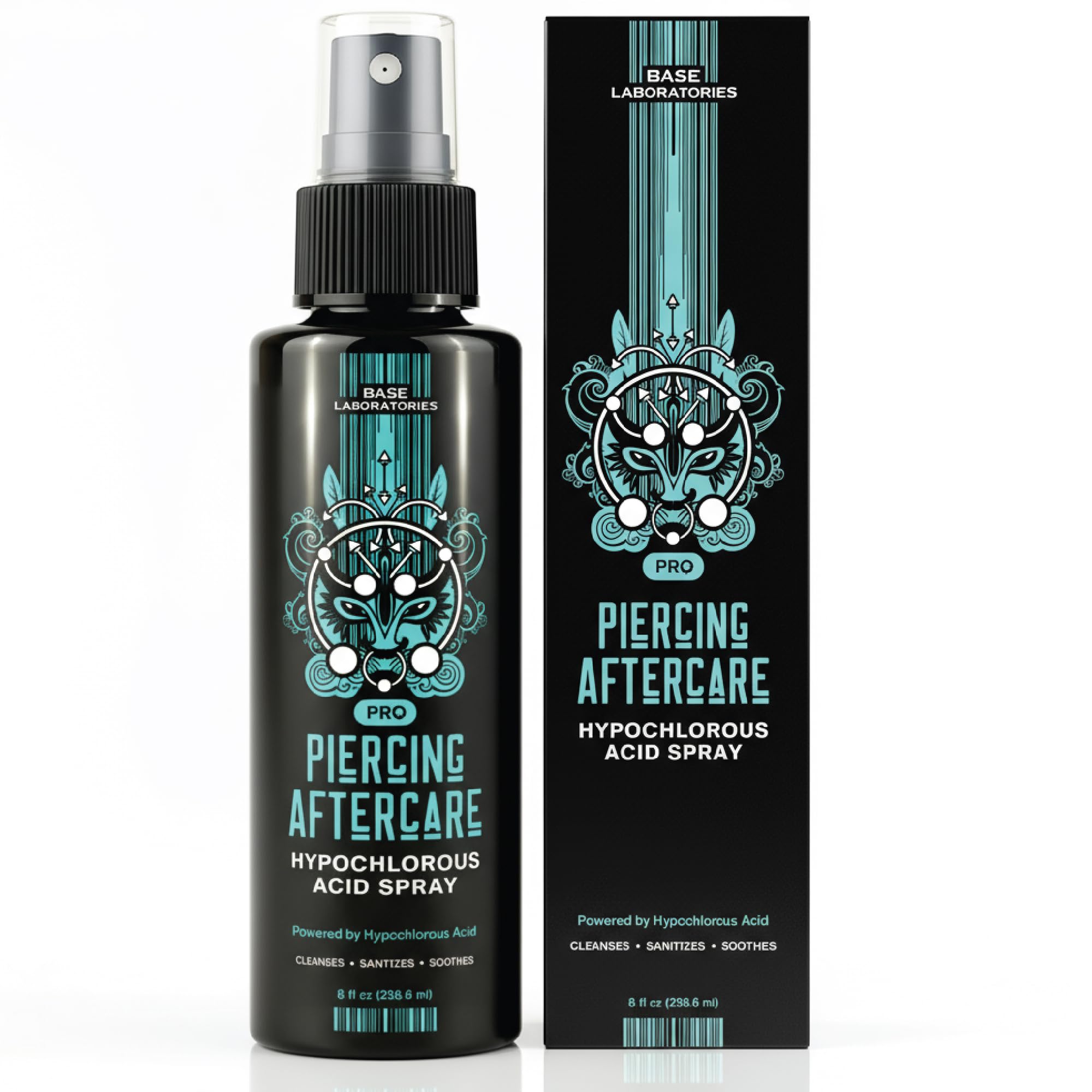 BASE LABORATORIES Piercing Aftercare Hypochlorous Acid Spray PRO 8oz - Cleaning Solution for Bumps, Keloids, Wounds - Nose, Ears, Belly - Damaged Box