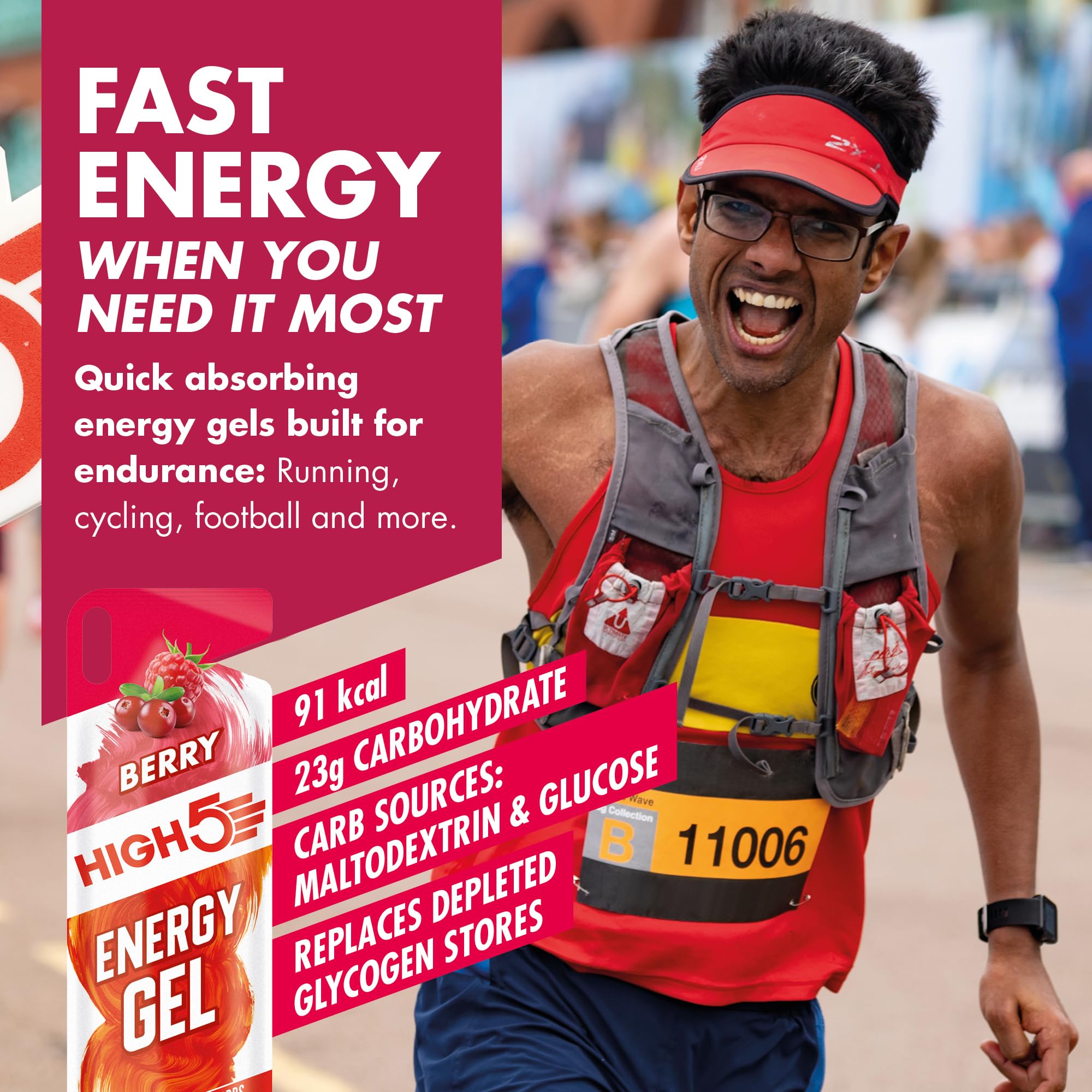 HIGH5 Sport Gel Running Pack - Energy Sachets - Mixed Flavours, 20x40g - Quick Fuel for Cycling, Running, Training - Damaged Box - BBE 01/2027
