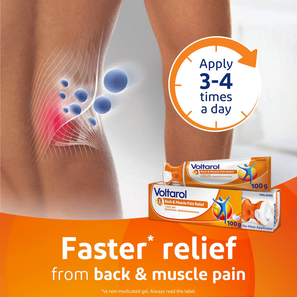 Voltarol Back & Muscle Pain Relief 1.16% Gel 100g - No Mess Applicator - Joint, Knee, Neck Pain Relief - Damaged Box - BBE 09/2028