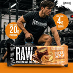 Warrior RAW Protein Bars 12 x 75g - 20g High Protein Low Sugar Fibre Oat Flapjack - Chocolate Peanut Snack Meal Replacement - Damaged Box - BBE 05/2027
