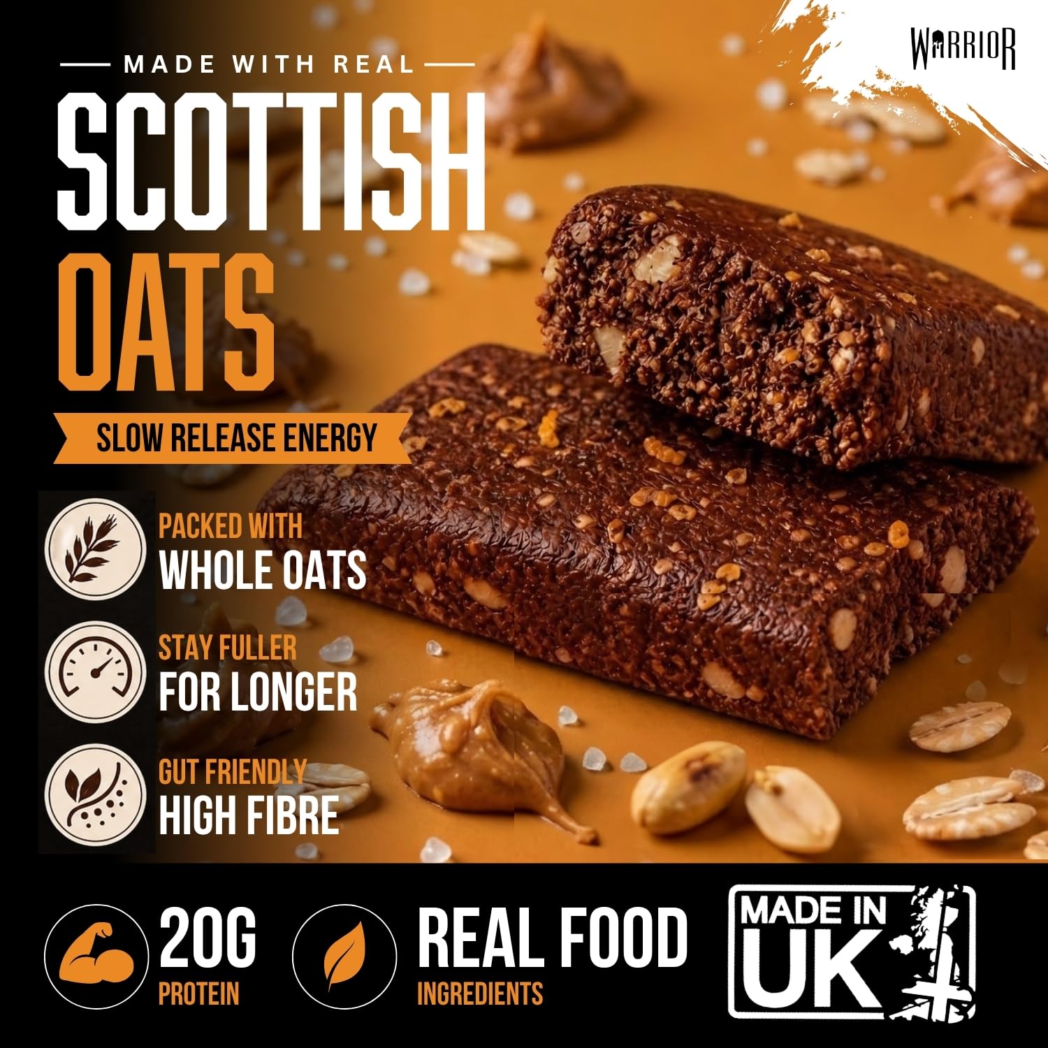 Warrior RAW Protein Bars 12 x 75g - 20g High Protein Low Sugar Fibre Oat Flapjack - Chocolate Peanut Snack Meal Replacement - Damaged Box - BBE 05/2027