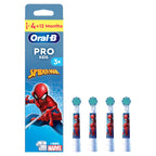 Oral-B Pro Kids Electric Toothbrush Head Spiderman Extra Soft Bristles Ages 3+ White 4 Pack Replacement Brush Heads - Damaged Box