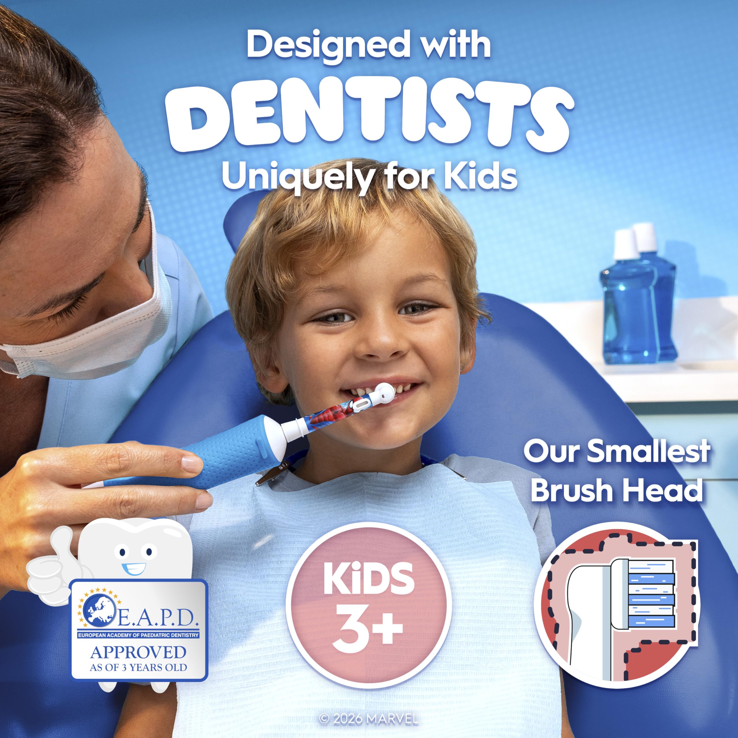 Oral-B Pro Kids Electric Toothbrush Head Spiderman Extra Soft Bristles Ages 3+ White 4 Pack Replacement Brush Heads - Damaged Box