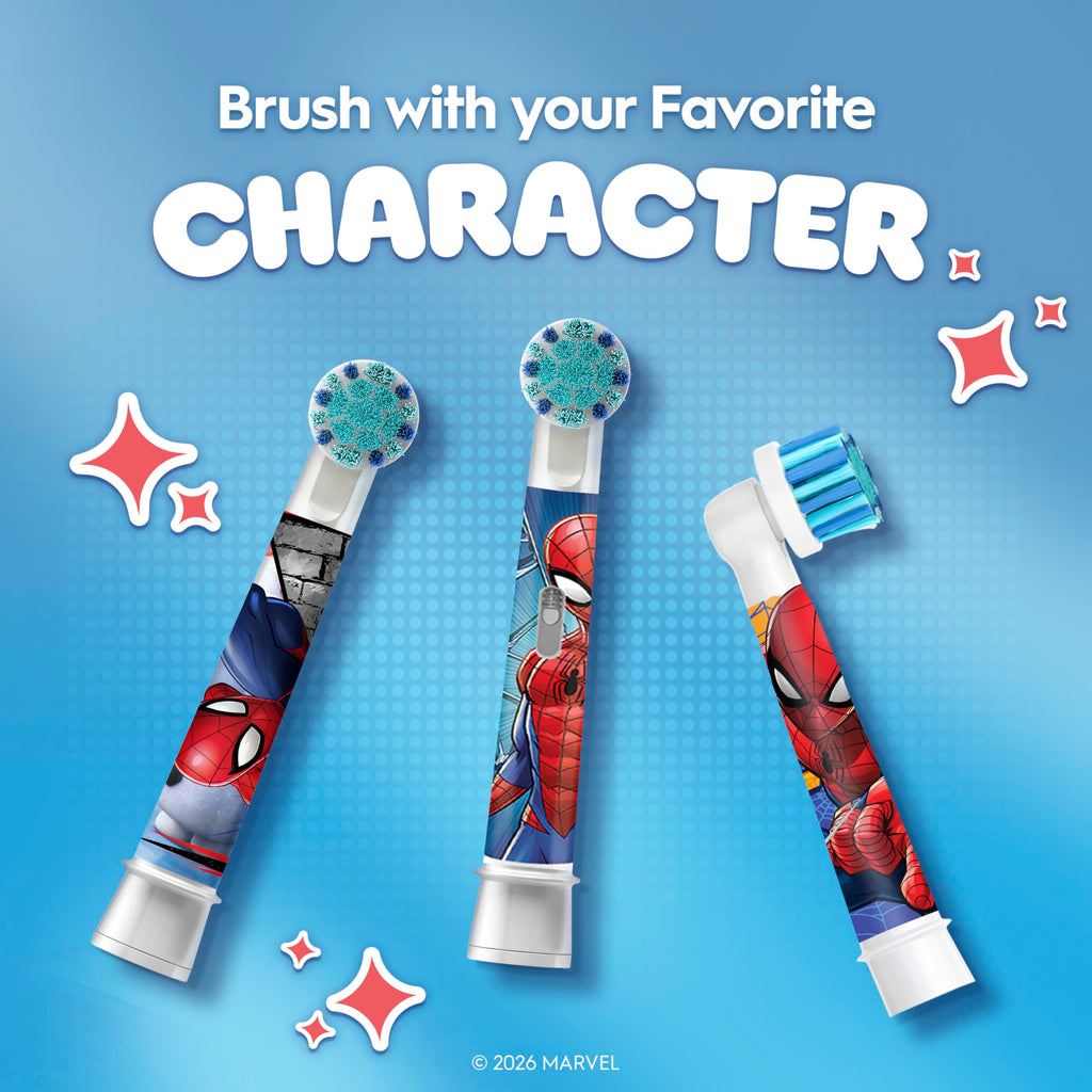 Oral-B Pro Kids Electric Toothbrush Head Spiderman Extra Soft Bristles Ages 3+ White 4 Pack Replacement Brush Heads - Damaged Box