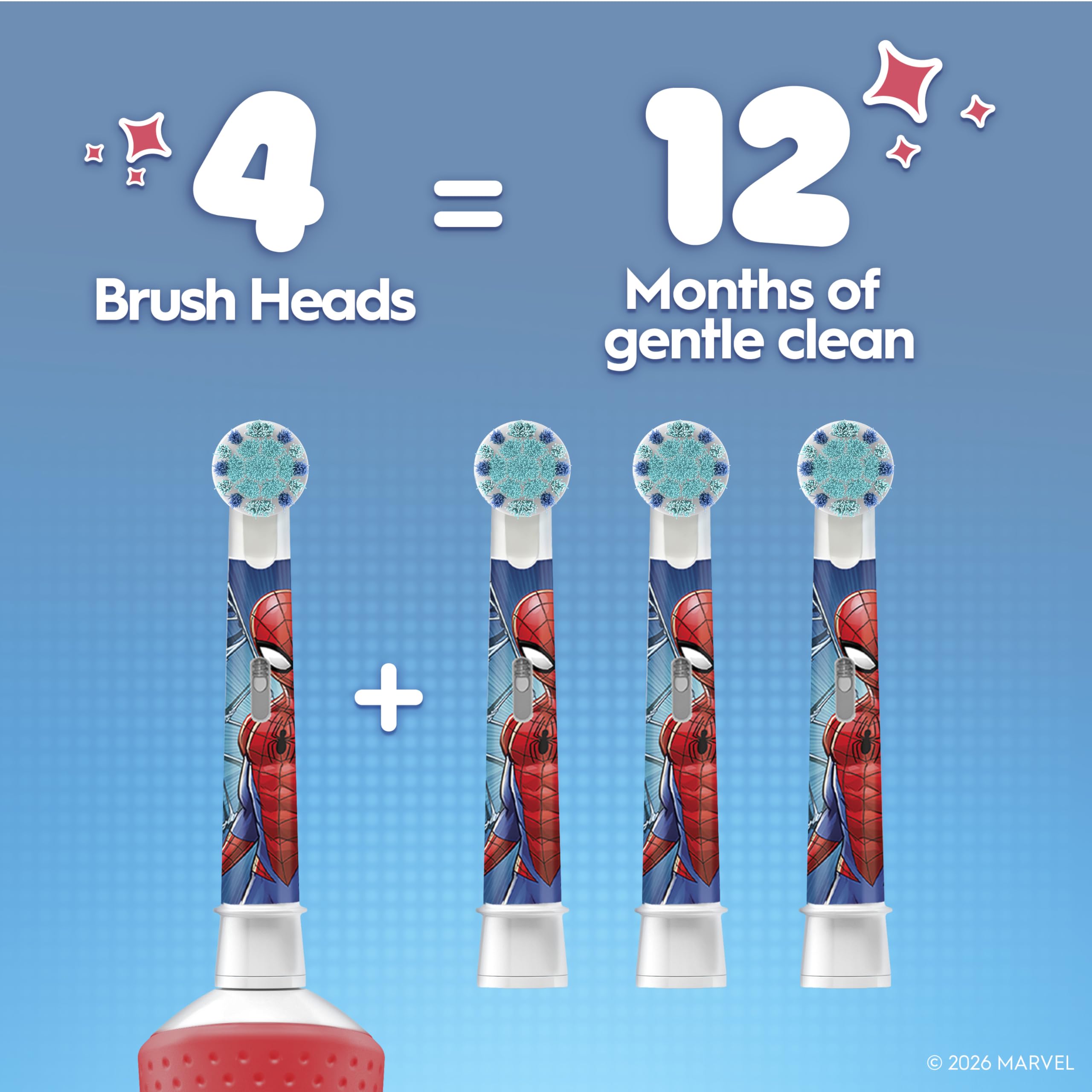 Oral-B Pro Kids Electric Toothbrush Head Spiderman Extra Soft Bristles Ages 3+ White 4 Pack Replacement Brush Heads - Damaged Box