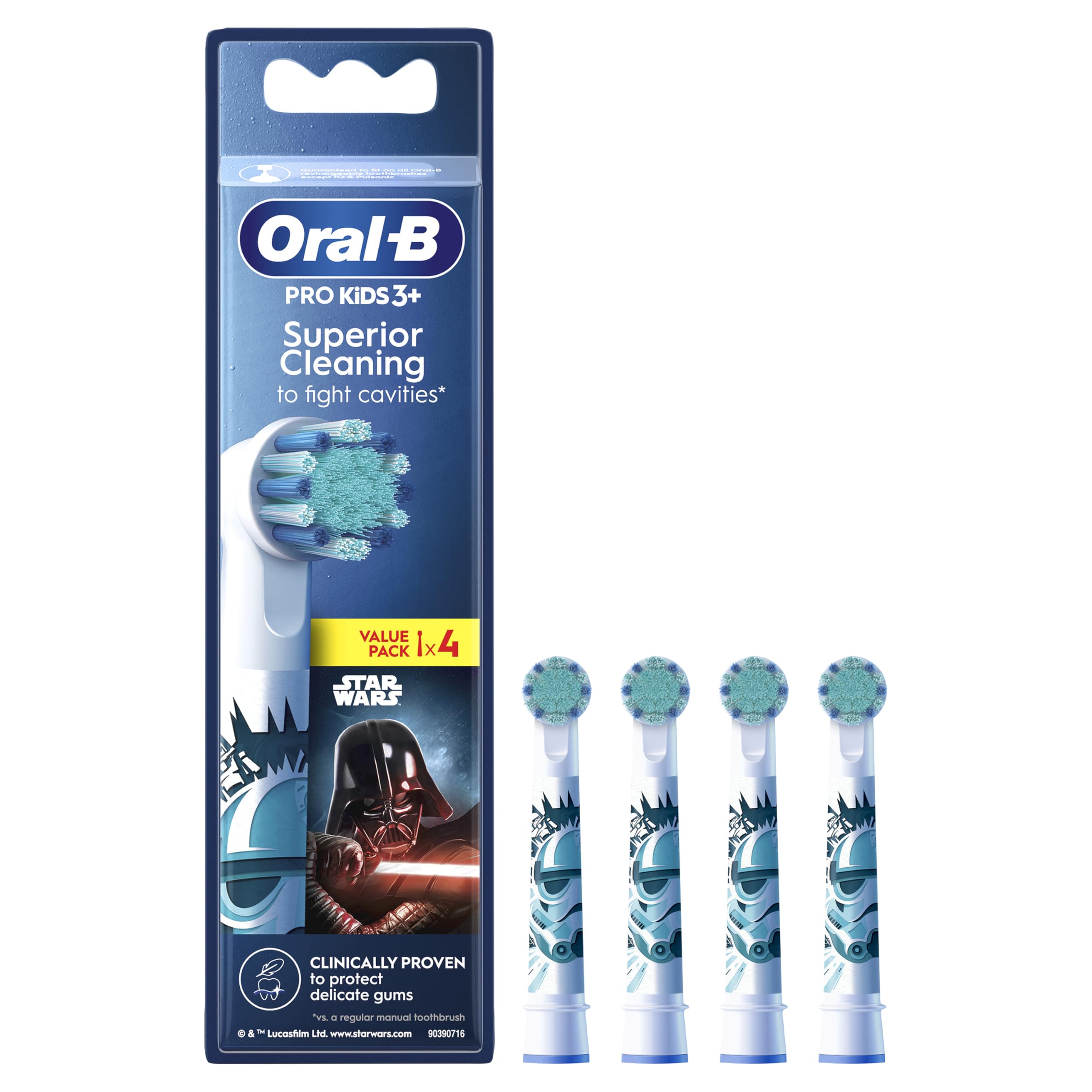 Oral-B Pro Kids Electric Toothbrush Head Spiderman Extra Soft Bristles Ages 3+ White 4 Pack Replacement Brush Heads - Damaged Box