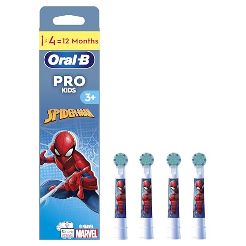 Oral-B Pro Kids Electric Toothbrush Head Spiderman Extra Soft Bristles Ages 3+ White 4 Pack Replacement Brush Heads - Damaged Box