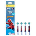 Oral-B Pro Kids Electric Toothbrush Head Spiderman Extra Soft Bristles Ages 3+ White 4 Pack Replacement Brush Heads - Damaged Box