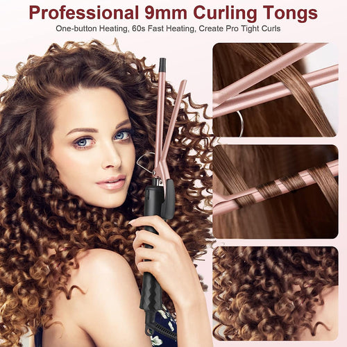 9MM Thin Curling Wand - Tourmaline Ceramic Barrel Iron for Tight Curls - Hair Curler Tongs for All Hair Types - Very Good
