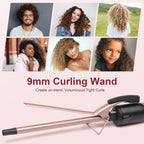 9MM Thin Curling Wand - Tourmaline Ceramic Barrel Iron for Tight Curls - Hair Curler Tongs for All Hair Types - Very Good