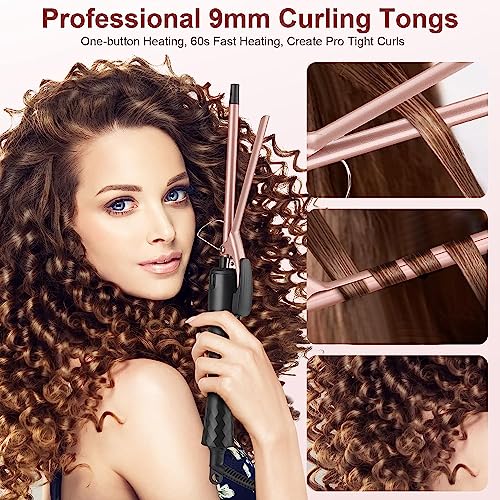 9MM Thin Curling Wand - Tourmaline Ceramic Barrel Iron for Tight Curls - Hair Curler Tongs for All Hair Types - Very Good