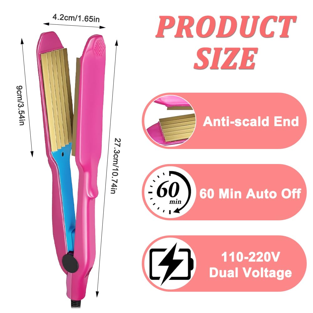 Afenau Hair Crimper for Women - Crimping Iron with 5 Heat Settings, Rapid Heating, Rose - Very Good