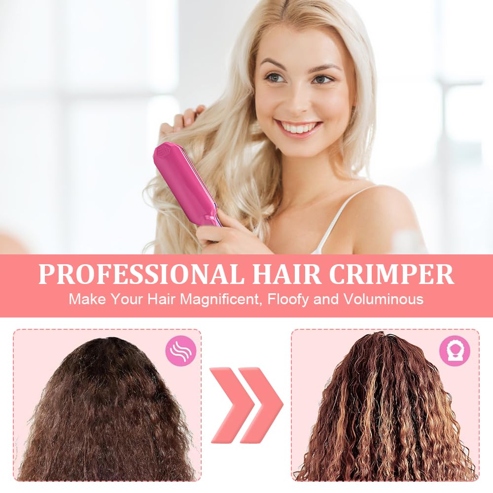 Afenau Hair Crimper for Women - Crimping Iron with 5 Heat Settings, Rapid Heating, Rose - Very Good