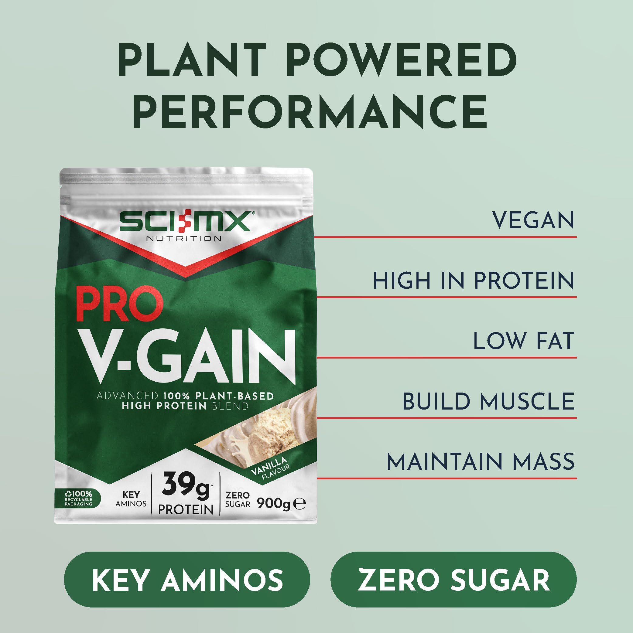 SCI-MX Pro-V Gain Vegan Protein Powder - Vanilla Flavour - 2.2kg - 49 Servings Plant-Based Supplement - Damaged Box - BBE 09/2026