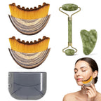 Ptyism Lymphatic Face Brush Set - 4 Pcs Facial Drainage Tool with Gua Sha Jade & Roller for Sculpting & Relief - Damaged Box