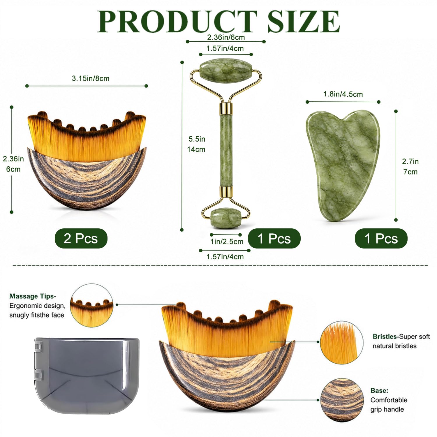 Ptyism Lymphatic Face Brush Set - 4 Pcs Facial Drainage Tool with Gua Sha Jade & Roller for Sculpting & Relief - Damaged Box