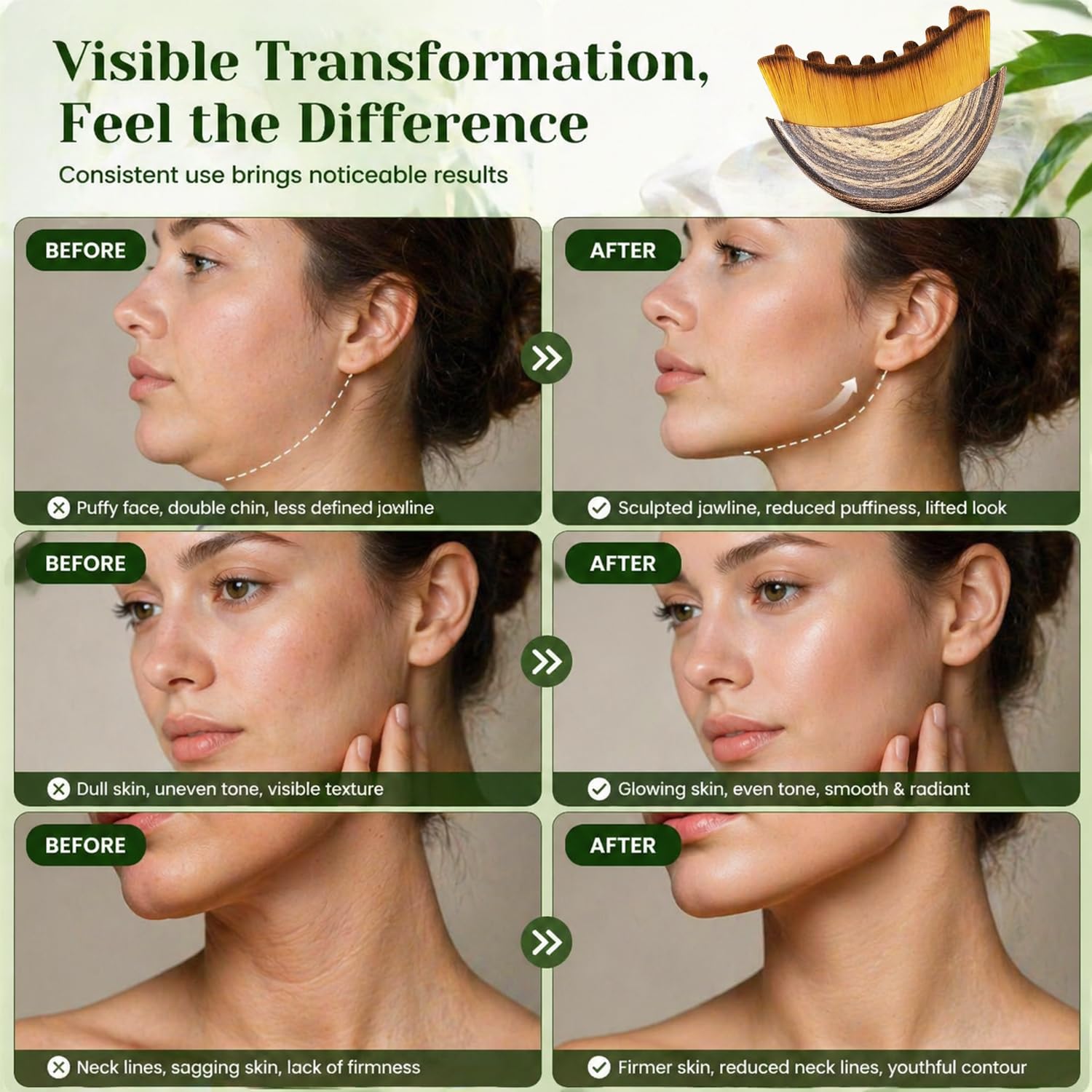 Ptyism Lymphatic Face Brush Set - 4 Pcs Facial Drainage Tool with Gua Sha Jade & Roller for Sculpting & Relief - Damaged Box