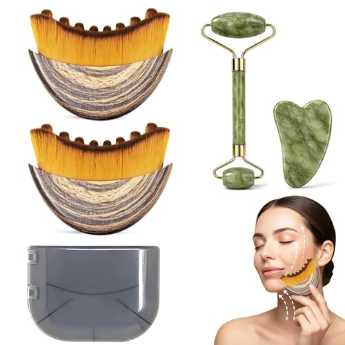 Ptyism Lymphatic Face Brush Set - 4 Pcs Facial Drainage Tool with Gua Sha Jade & Roller for Sculpting & Relief - Damaged Box