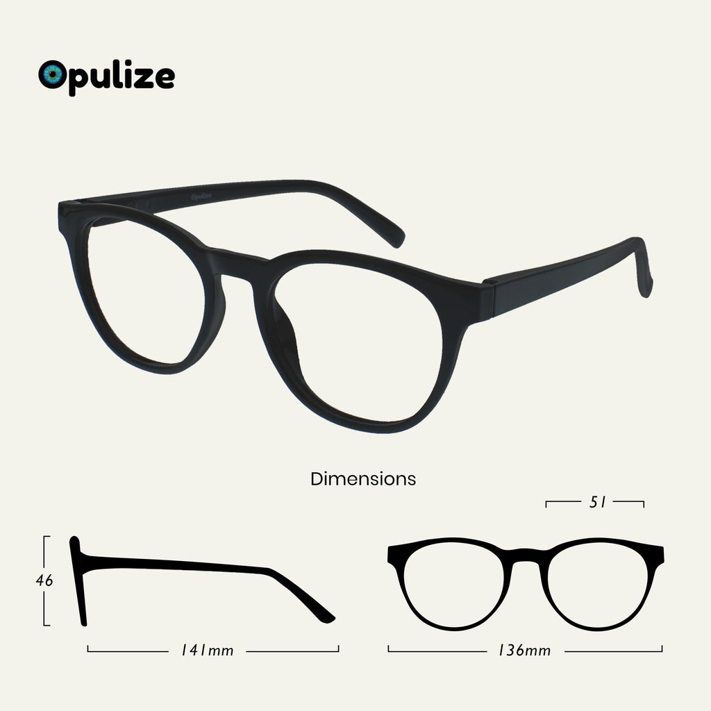 OPULIZE BLU Blue Light Blocking Glasses - Round Frame - Anti-Glare Computer Gaming Eyewear - UV Protection - Black +0.00 - Damaged Box