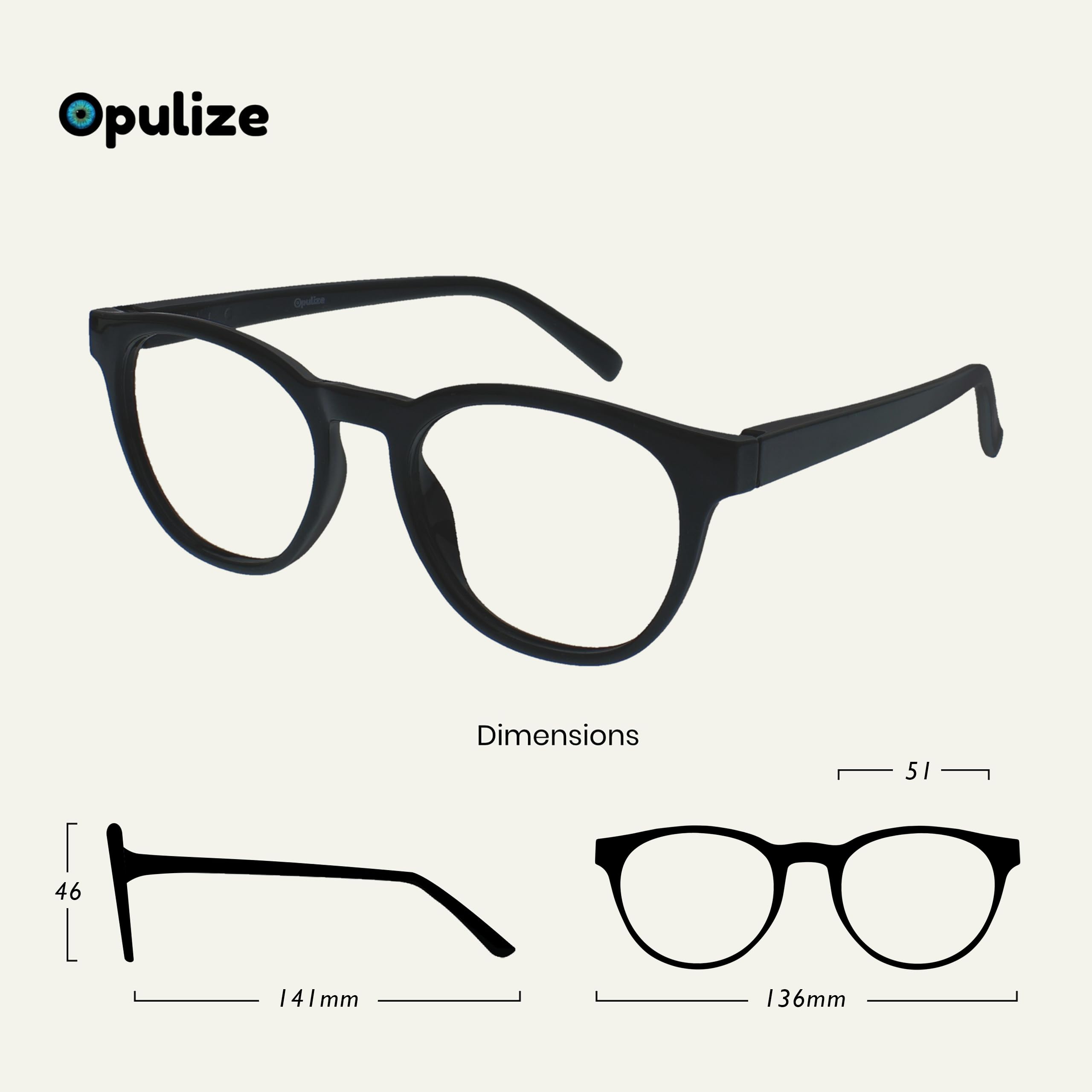 OPULIZE BLU Blue Light Blocking Glasses - Round Frame - Anti-Glare Computer Gaming Eyewear - UV Protection - Black +0.00 - Damaged Box
