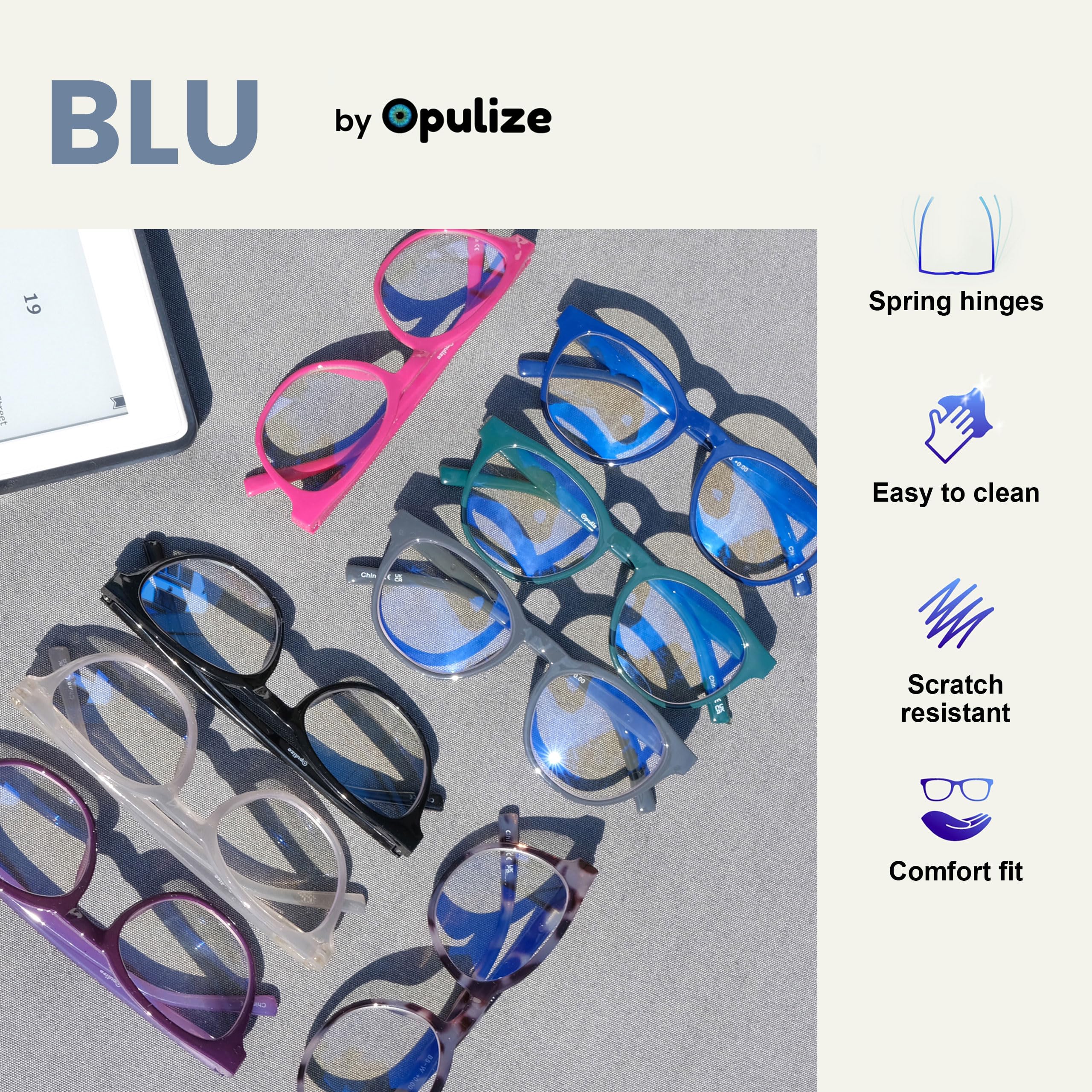 OPULIZE BLU Blue Light Blocking Glasses - Round Frame - Anti-Glare Computer Gaming Eyewear - UV Protection - Black +0.00 - Damaged Box