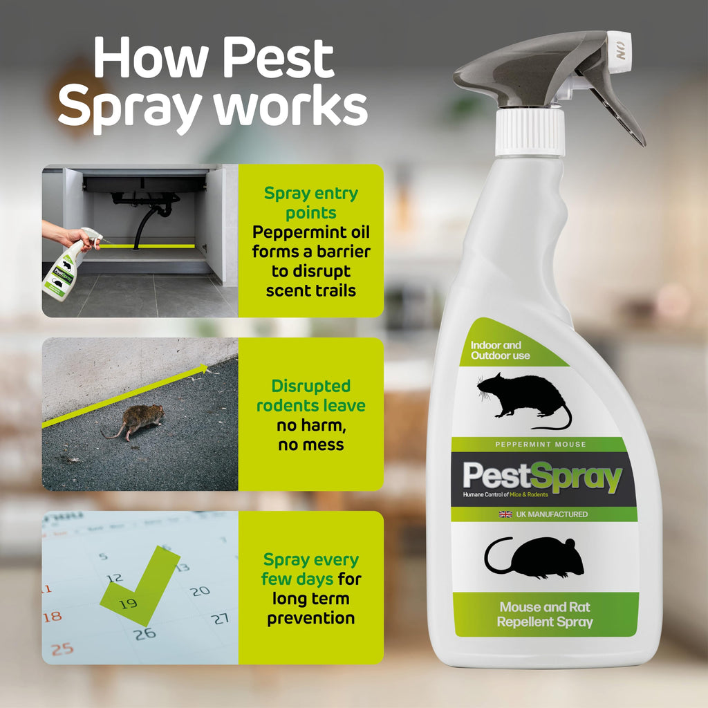 Peppermint Oil Rodent Repellent Spray for Mice Rats - Humane Indoor Outdoor Pest Control Solution - 750ml - Very Good
