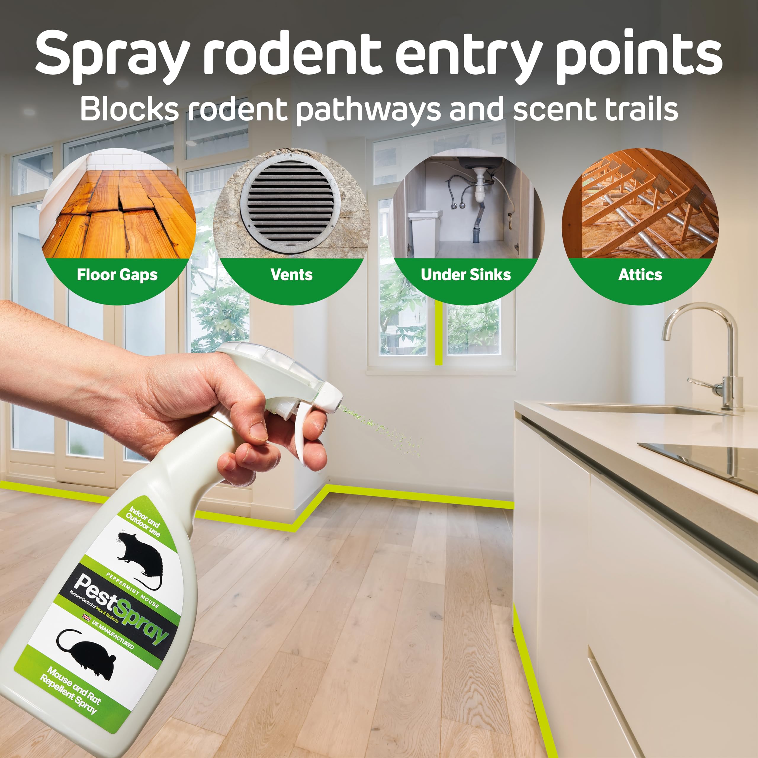 Peppermint Oil Rodent Repellent Spray for Mice Rats - Humane Indoor Outdoor Pest Control Solution - 750ml - Very Good