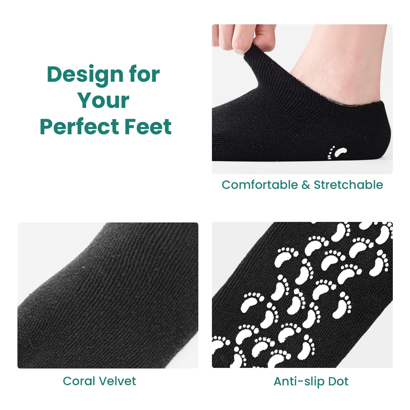 Welnove Moisturizing Silicone Socks - 2 Pairs Aloe-Infused Gel Foot Care for Dry Cracked Feet - Black Cotton Socks - Damaged Box