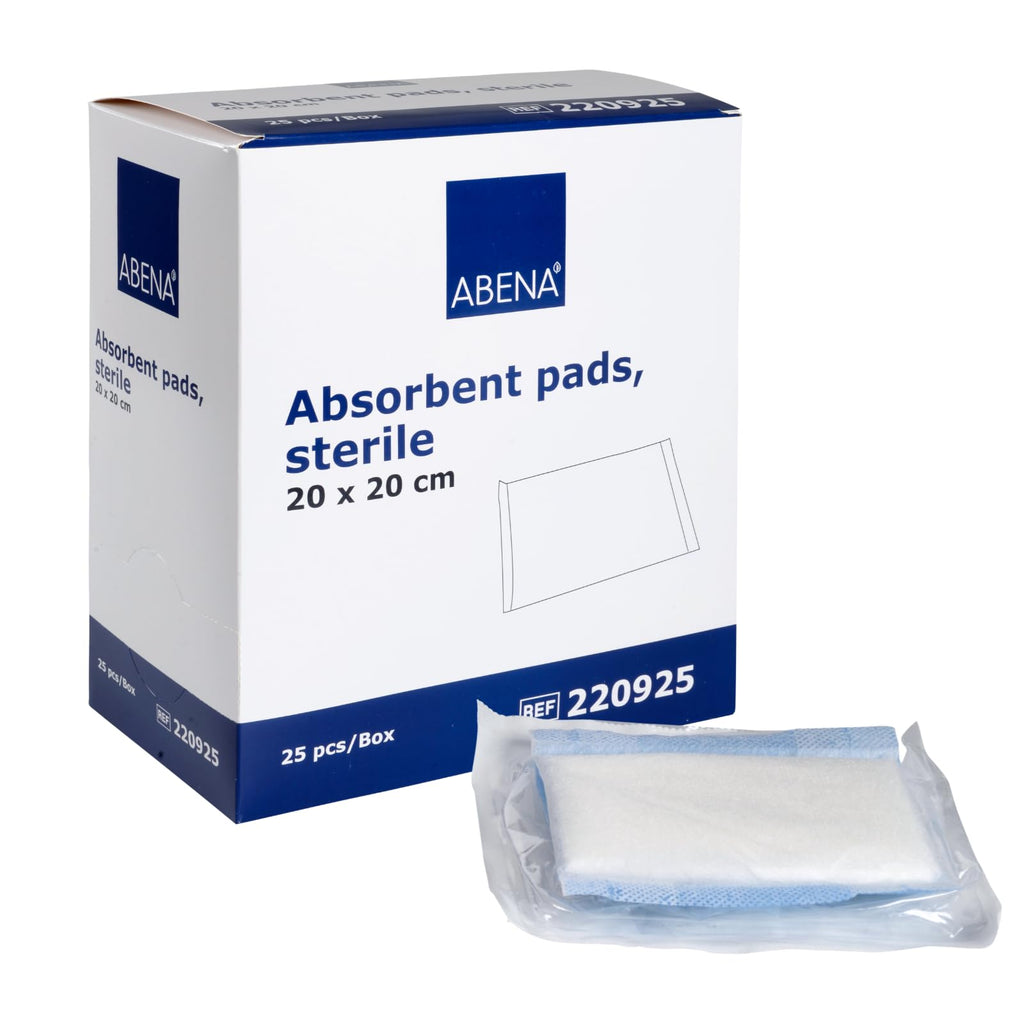 ABENA Absorbent Pads 20x20cm - Pack of 25 - Sterile Non-Adhesive Wound Dressing - Latex Free - Damaged Box - BBE 09/2030