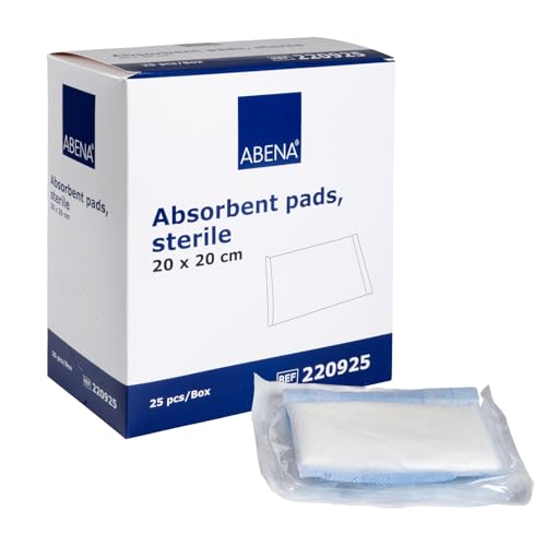 ABENA Absorbent Pads 20x20cm - Pack of 25 - Sterile Non-Adhesive Wound Dressing - Latex Free - Damaged Box - BBE 09/2030
