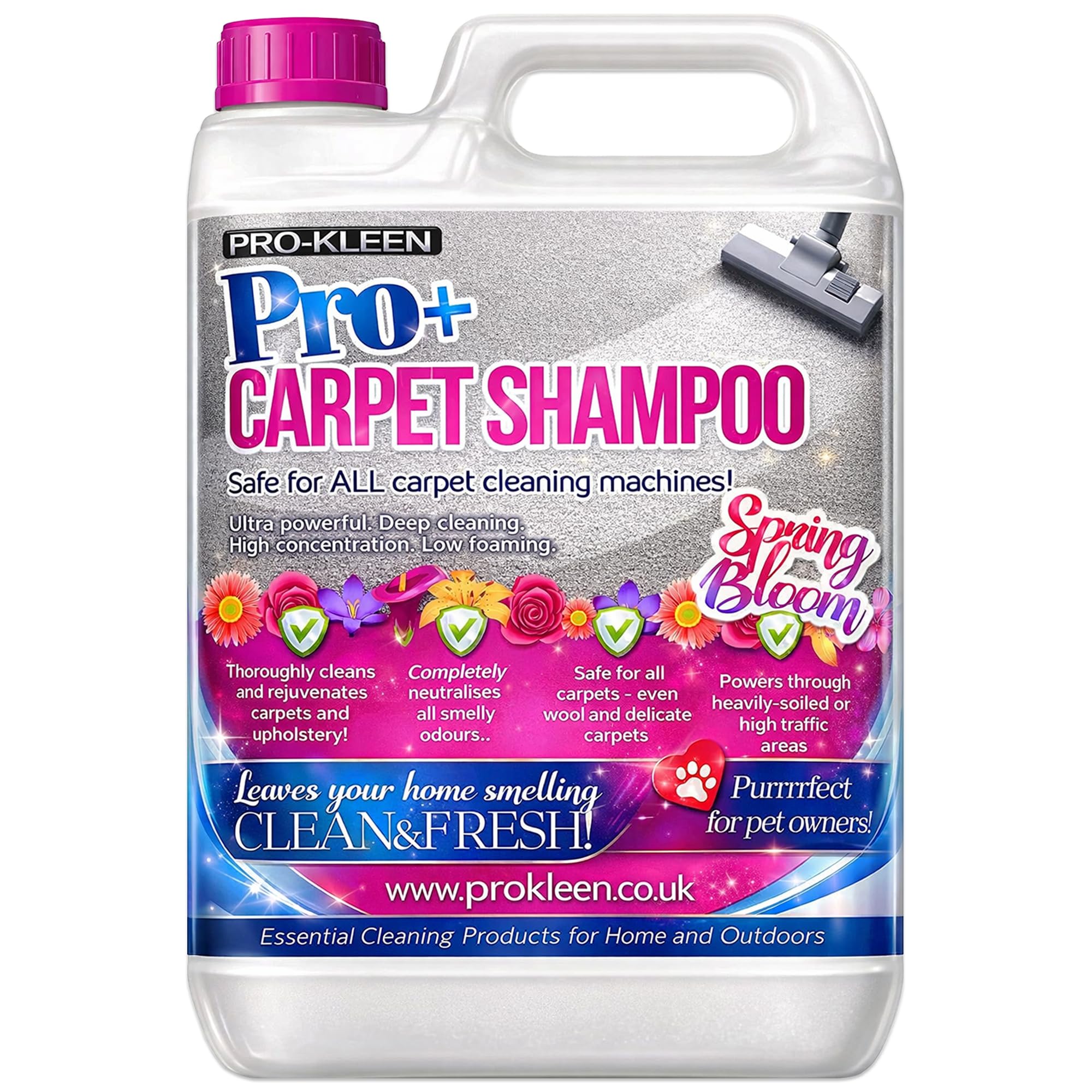 Pro-Kleen Pro+ Carpet & Upholstery Cleaning Solution 5L - 4-in-1 Concentrate Pet Odour Remover - Spring Bloom Shampoo - Very Good
