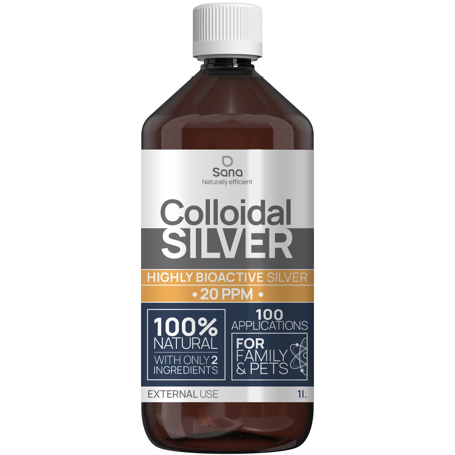 Colloidal Silver 20 PPM 1000ml Hydrosol Water for Humans & Dogs - Bio Active, 100% Natural, Carbon Neutral - New - BBE 01/2028