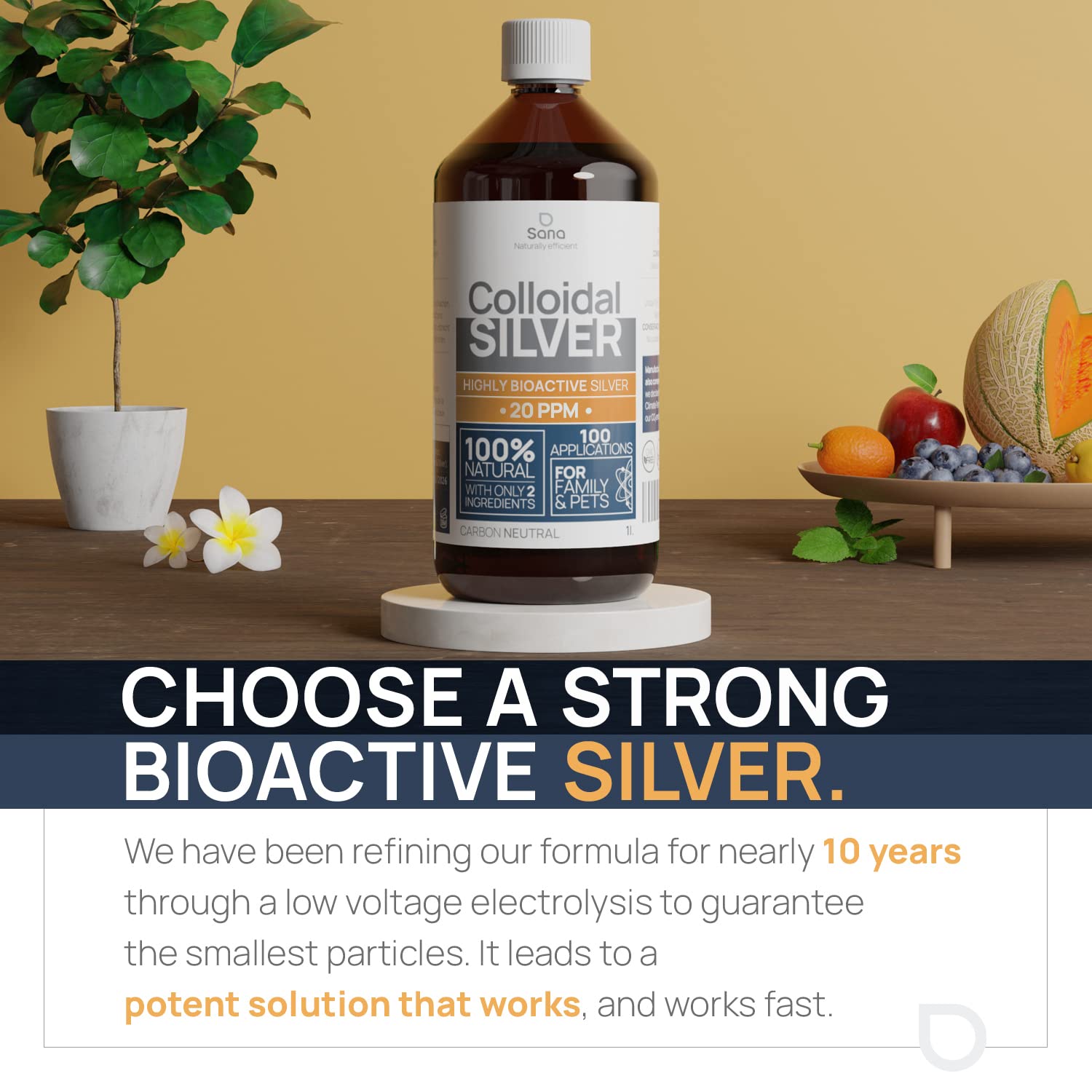 Colloidal Silver 20 PPM 1000ml Hydrosol Water for Humans & Dogs - Bio Active, 100% Natural, Carbon Neutral - New - BBE 01/2028