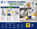 Smart Cleaning Lab Dishwasher Sheets - 40 Count - Enzyme Powered Detergent - Deep Grease Removal - Fresh Lemon - Plastic-Free - Damaged Box - BBE 01/2028