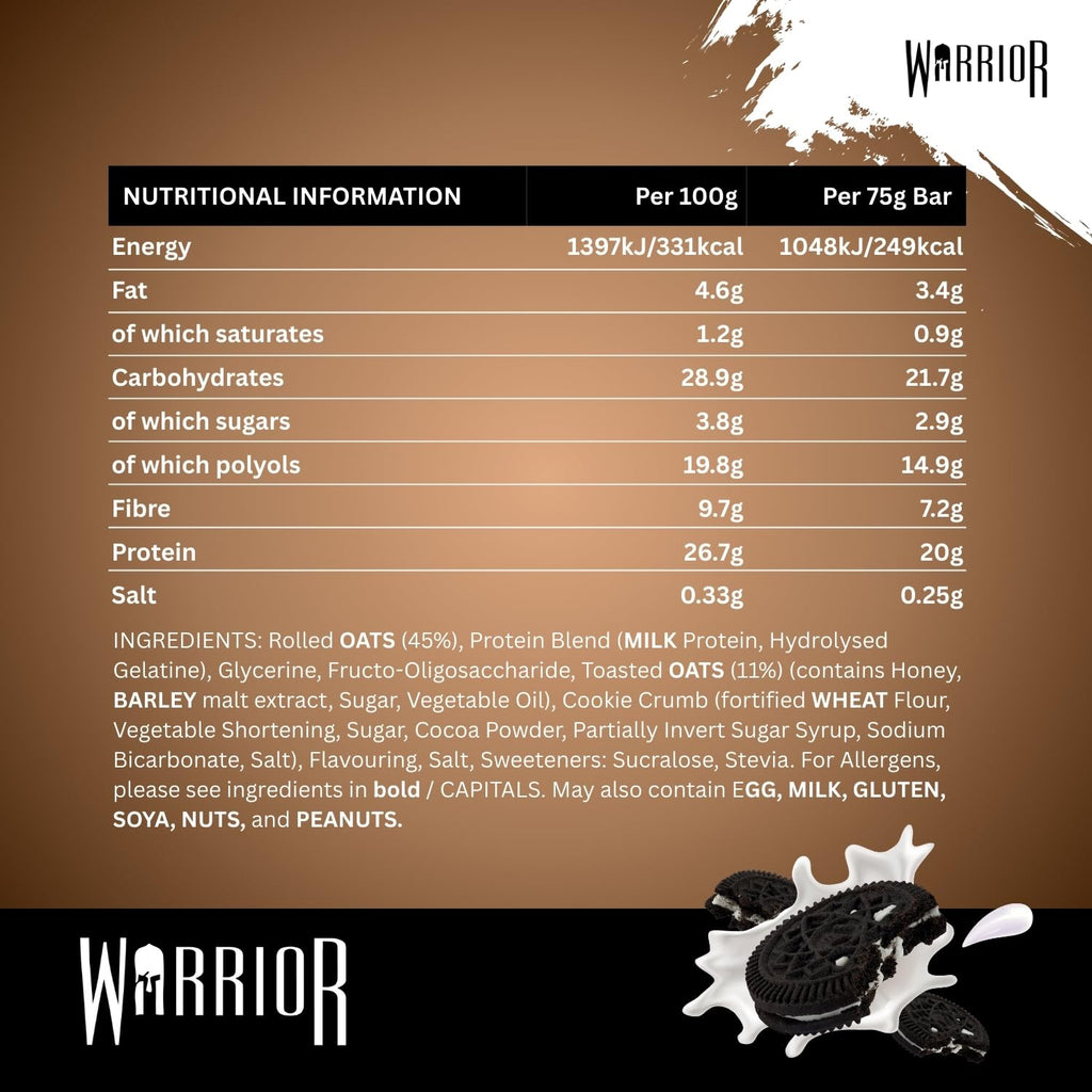 Warrior RAW Protein Flapjack - Cookies & Cream - 24 x 75g High Protein Low Sugar Oat Bars - 20g Protein Snacks Multipack - Damaged Box - BBE 06/2027