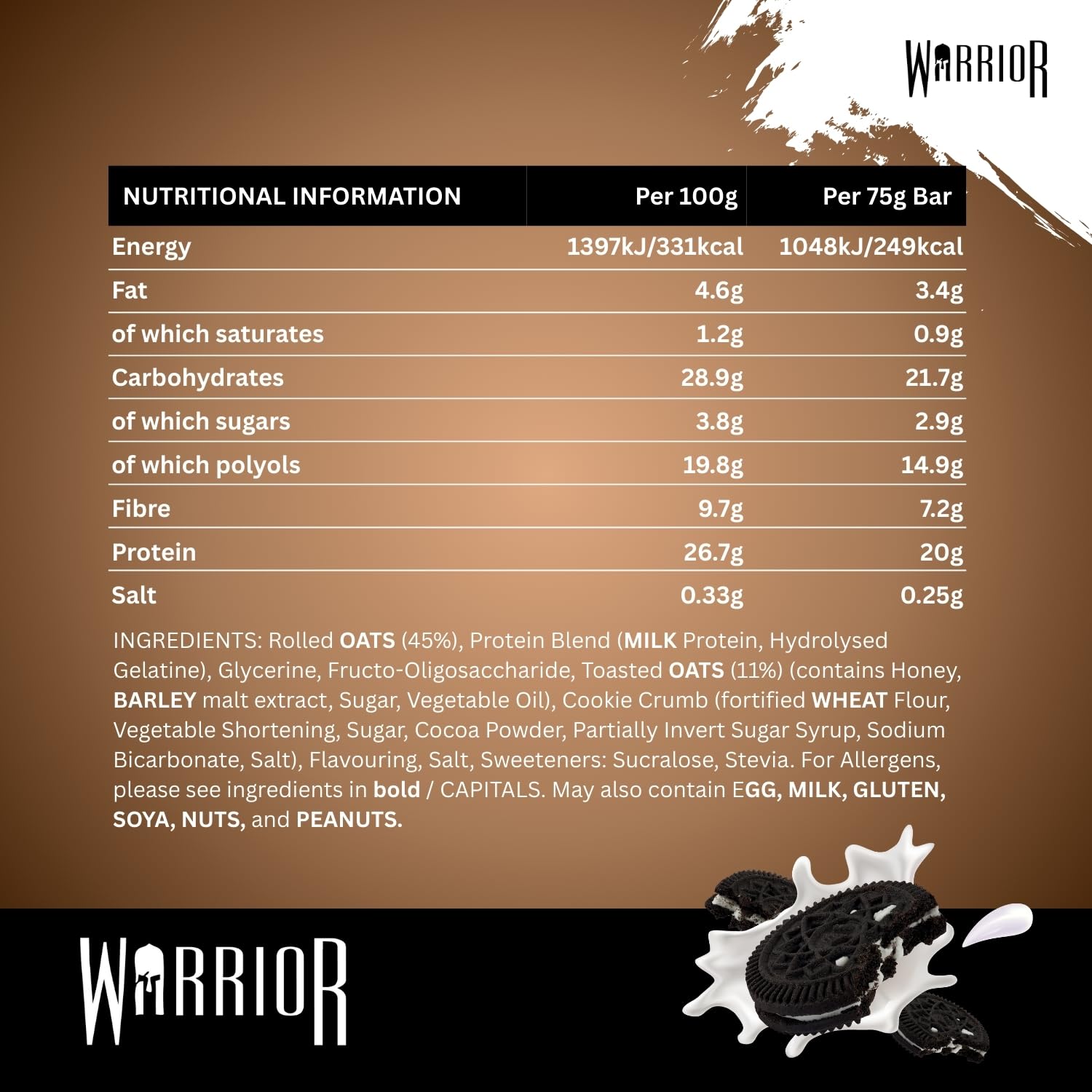 Warrior RAW Protein Flapjack - Cookies & Cream - 24 x 75g High Protein Low Sugar Oat Bars - 20g Protein Snacks Multipack - Damaged Box - BBE 06/2027