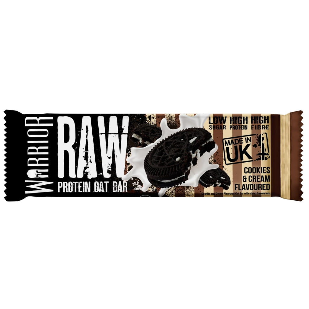 Warrior RAW Protein Flapjack - Cookies & Cream - 24 x 75g High Protein Low Sugar Oat Bars - 20g Protein Snacks Multipack - Damaged Box - BBE 06/2027