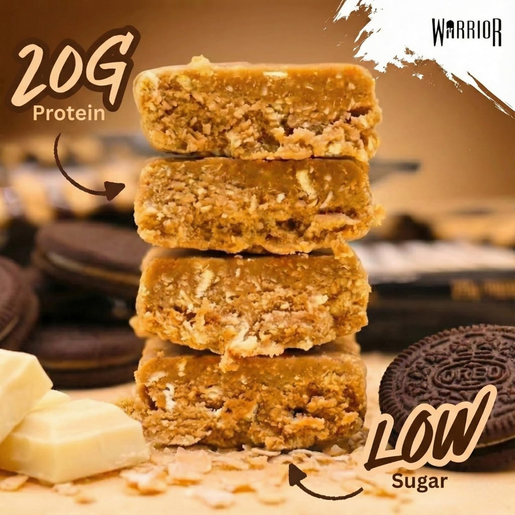 Warrior RAW Protein Flapjack - Cookies & Cream - 24 x 75g High Protein Low Sugar Oat Bars - 20g Protein Snacks Multipack - Damaged Box - BBE 06/2027