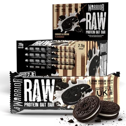 Warrior RAW Protein Flapjack - Cookies & Cream - 24 x 75g High Protein Low Sugar Oat Bars - 20g Protein Snacks Multipack - Damaged Box - BBE 06/2027