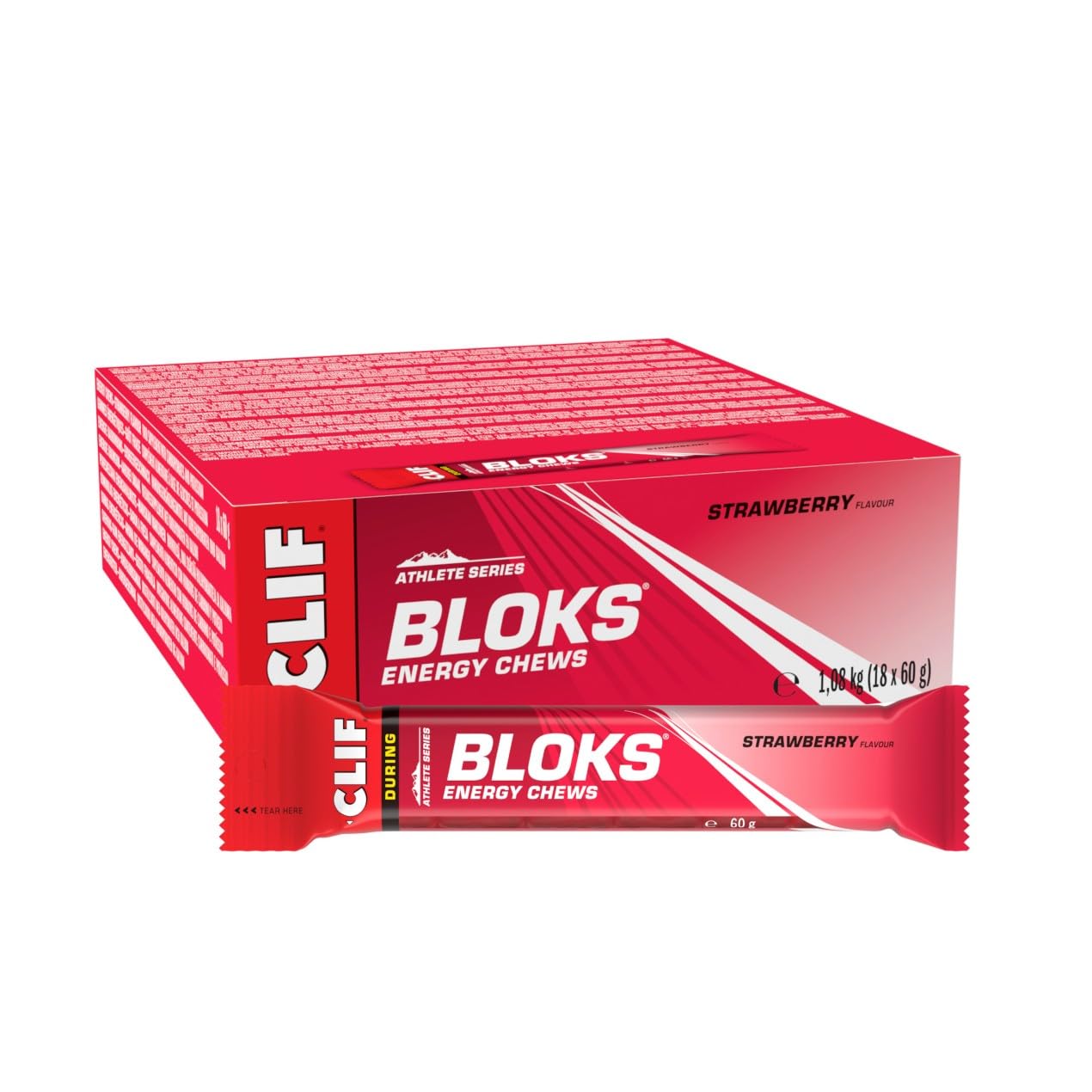 CLIF BLOKS Strawberry Flavour Energy Chews, 18 x 60 g - Damaged Box - BBE 05/2026
