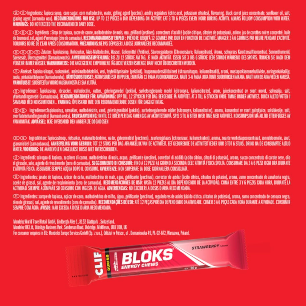 CLIF BLOKS Strawberry Flavour Energy Chews, 18 x 60 g - Damaged Box - BBE 05/2026