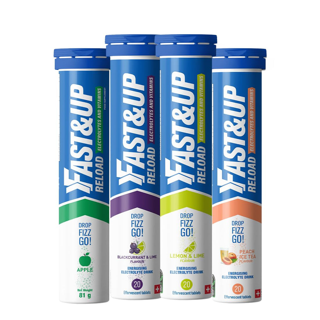 Fast&Up Reload - Energising Electrolyte Drink - Variety Pack - 80 Effervescent Hydration Tablets - Added Vitamin C & B12 - Vegan - Damaged Box - BBE 05/2028