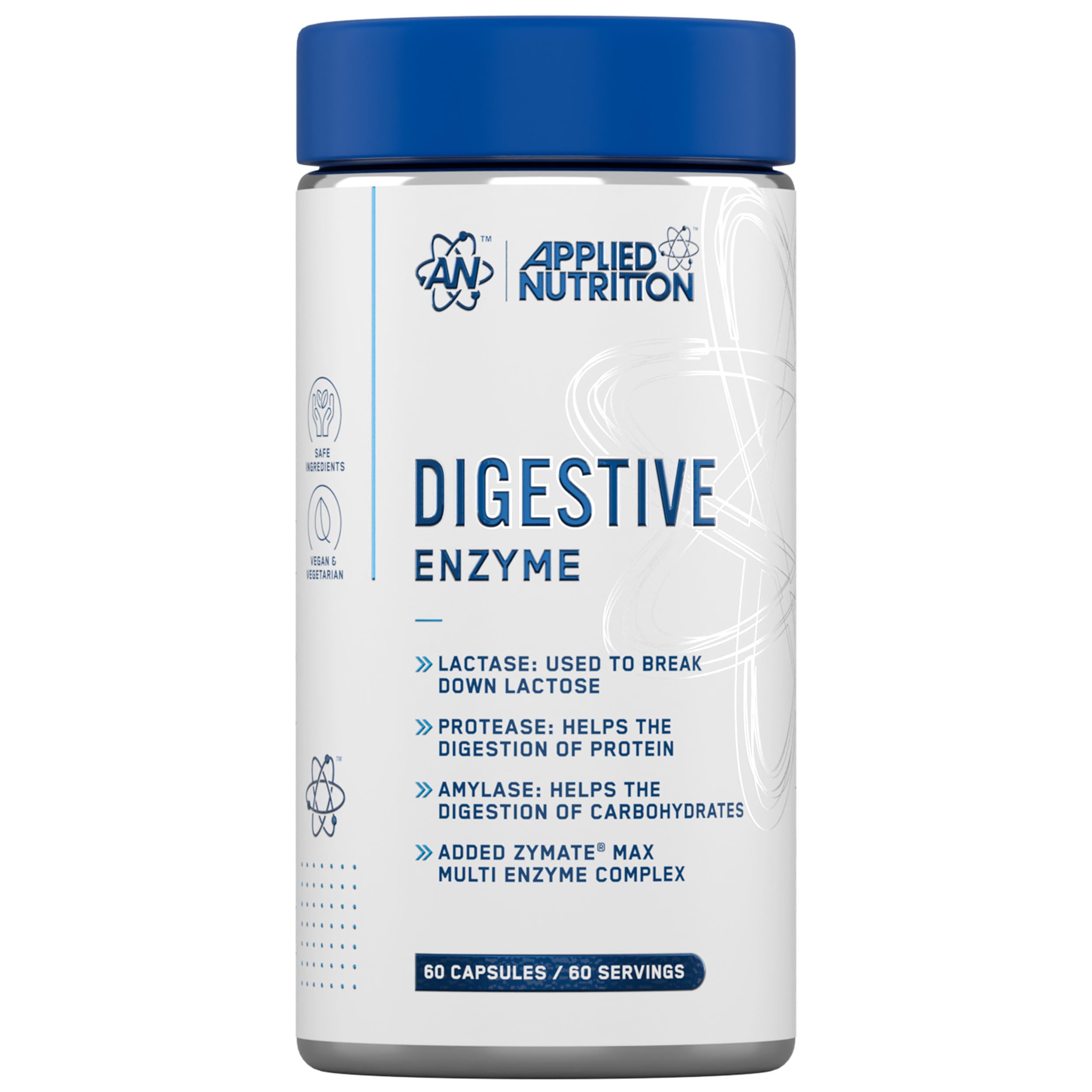 Applied Nutrition Digestive Enzyme Capsules - Vegan Lactase Protease Amylase - Aids Digestion - 60 Servings - New - BBE 07/2026