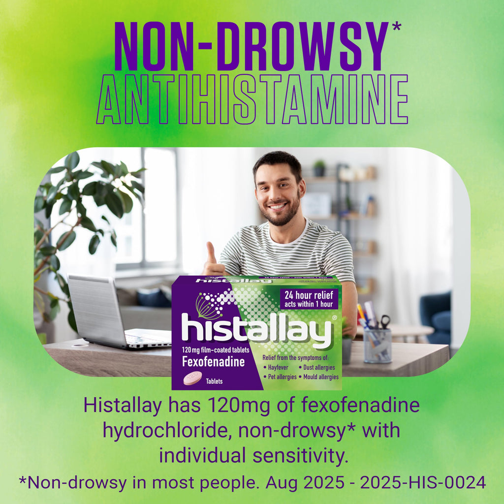 Histallay Hayfever & Allergy Relief Tablets - 30 Tablets - 120mg Fexofenadine - Antihistamine Medication - Damaged Box - BBE 09/2028