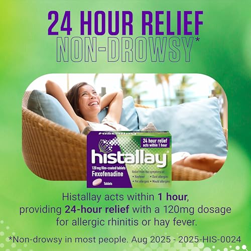 Histallay Hayfever & Allergy Relief Tablets - 30 Tablets - 120mg Fexofenadine - Antihistamine Medication - Damaged Box - BBE 09/2028