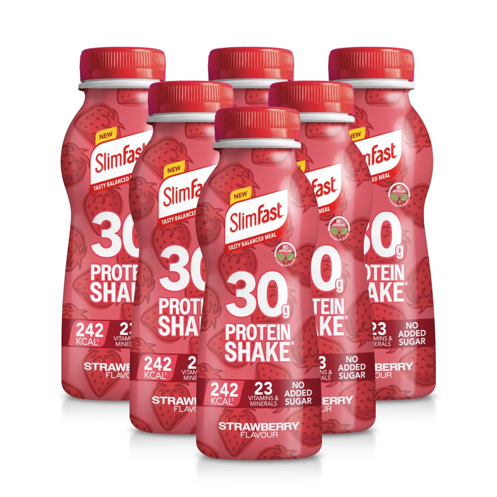 SlimFast Protein Meal Replacement Shake - Strawberry Flavour - 6 x 325ml Bottles - Diet Weight Loss Drink - Damaged Box - BBE 05/2026