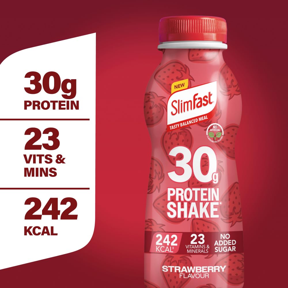 SlimFast Protein Meal Replacement Shake - Strawberry Flavour - 6 x 325ml Bottles - Diet Weight Loss Drink - Damaged Box - BBE 05/2026